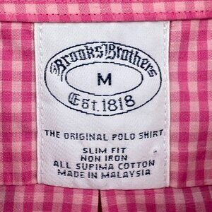 Brooks Brothers Button Up Shirt Medium Pink White Check Slim Fit Casual Mens EUC